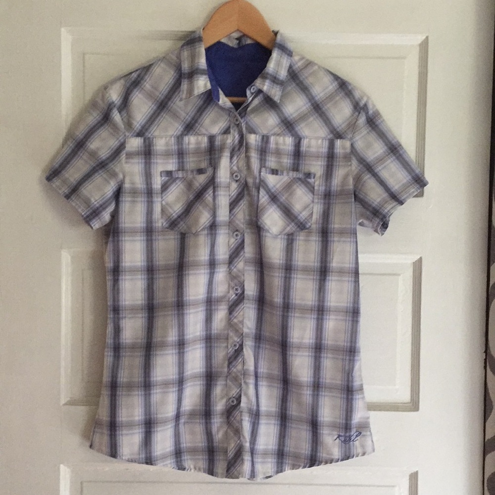 Kuhl Blue Gray Plaid Button Down Shirt Size M